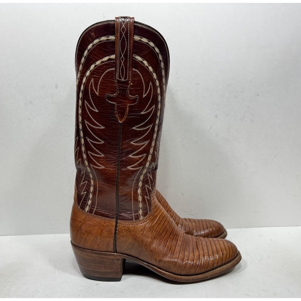 Vintage Lucchese San Antonio Cowgirl Boots Teju Lizard Women's Size 6.5 B Brown